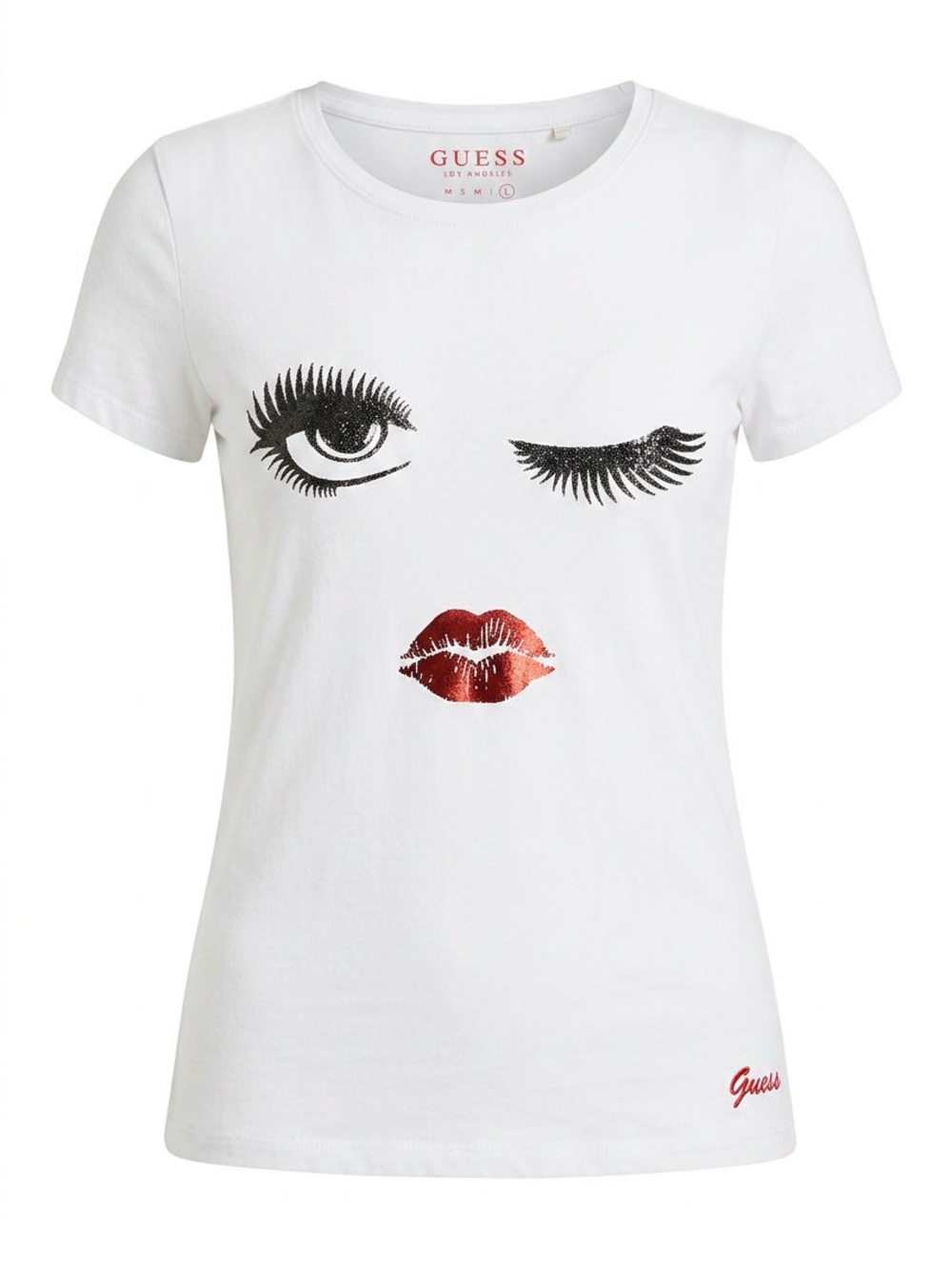 GUESS White Fitted tee with sequin graphic